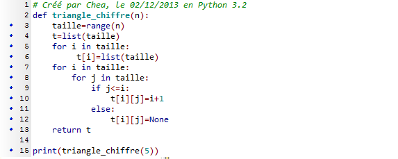 code triangle de Pascal