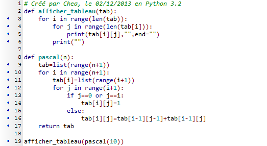 code triangle de Pascal